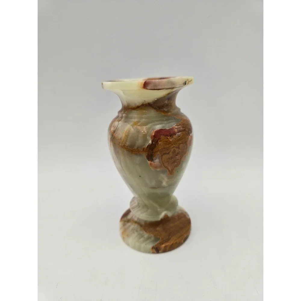 Vintage Onyx Bud Vase‎ Natural Banded Brown Stone 6 Inch Decor